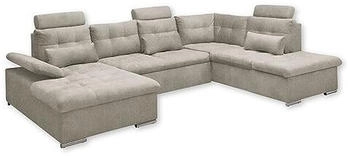 ED EXCITING DESIGN Wohnlandschaft Jakarta U-Form mit Bettfunktion Bettkasten Armteilverstellung Kopfst&uuml;tzen & 3 Nierenkissen beige