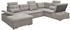 ED EXCITING DESIGN Wohnlandschaft Jakarta U-Form mit Bettfunktion Bettkasten Armteilverstellung Kopfstützen & 3 Nierenkissen grau-beige