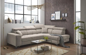 ED EXCITING DESIGN Ecksofa Sydney L-Form mit Bettfunktion Bettkasten Kopfteilverstellung motorischer Sitztiefenverstellung USB-Port & 2 Zierkissen beige