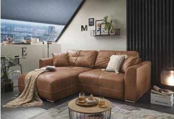 ED EXCITING DESIGN Ecksofa Dolan L-Form mit Bettfunktion Bettkasten & 2 Zierkissen hellbraun