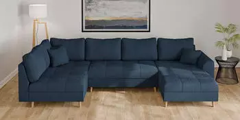 Home Affaire Wohnlandschaft CHARRE U-Form mit Ottomane Ma&szlig;e B/T/H: 310/161/81 cm feine Steppung lose R&uuml;cken- und Zierkissen auch in Cord und Boucl&eacute; dunkelblau