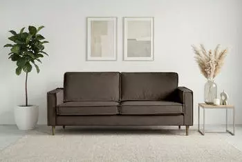 Home Affaire 3-Sitzer Pinto Skandi 206 cm Chenille Struktur mit Keder Massivholzf&uuml;&szlig;e Eiche ger&auml;uchert Wellenunterfederung brown