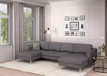 Home Affaire Wohnlandschaft Booster whlw. mit Schlaffunktion & Bettkasten Fu&szlig; Buche lackiert Sofa in U-Form Breite 305 cm in Cord oder Struktur anthrazit