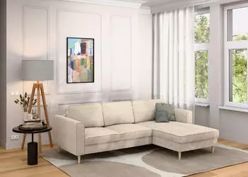 Home Affaire Ecksofa Booster whlw. mit Schlaffunktion & Bettkasten Fu&szlig; Buche lackiert Recamiere beidseitig montierbar L-Form in Cord & Struktur B: 232 cm cream
