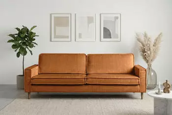 Home Affaire 3-Sitzer Pinto Skandi axi-Ausf&uuml;hrung 236 cm Chenille Struktur mit Keder Massivholzf&uuml;&szlig;e Eiche ger&auml;uchert Wellenunterfederung brick red