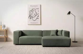 Home Affaire Ecksofa BAKELS L-Form in Cord oder Boucle-Stoff moderne Couch wahlweise Recamiere rechts/links bequemer Sitzkomfort gr&uuml;n