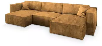 Masseno SARMO P Wohnlandschaft U-Form Schlaffunktion Gelb Kordstoff (SARMO P POSO 01)