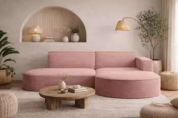 Kaiser M&ouml;bel Modena Studio Ecksofa L-Form Cordstoff, Rosa, Ottomane rechts (236x165cm)
