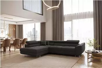 Kaiser M&ouml;bel Falio L Ecksofa mit Schlaffunktion & Bettkasten, Textil, Graphit, L-Form, 275x202cm