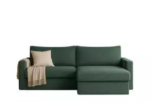 Fun M&ouml;bel BENDIK Ecksofa mit Schlaffunktion Stoff Flaschengr&uuml;n Ottomane Rechts