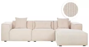Beliani Dolva Ecksofa 3-Sitzer Cord Beige Ottomane Links (Dolva)