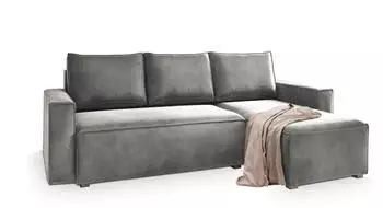 Masseno Siles Ecksofa L-Form mit Schlaffunktion & Bettkasten, Hellgrau Velours (MONOLITH 84)
