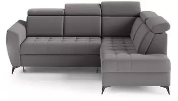 Beautysofa Aurora II Ecksofa L-Form rechts, Schlaffunktion, Bettkasten, Grau (Vena 08)
