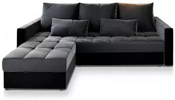Masseno KOS PIK Ecksofa L-Form mit Schlaffunktion & Bettkasten, Grau/Schwarz (KOS PIK PAROS 06 + KRONOS 07)