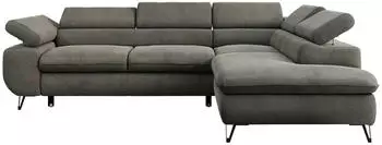 MKS Meble Peter L Ecksofa L-Form Velvet Dunkelgrau mit Schlaffunktion und Bettkasten (Peter L)