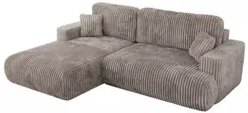 MKS Meble OVO L Ecksofa mit Schlaffunktion & Bettkasten, Cord Hellbraun, L-Form 271x195cm