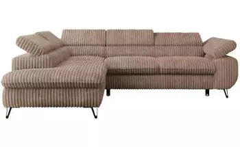 MKS Meble Peter L Ecksofa L-Form Cord Braun, Schlaffunktion, Bettkasten, Links (Peter L)
