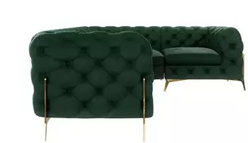 S-Style M&ouml;bel Nova Chesterfield Ecksofa Samt Flaschengr&uuml;n, Ottomane rechts, 264x204cm (Nova)