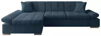 Mirjan24 Malwi Cord Ecksofa L-Form mit Schlaffunktion und Bettkasten, Dunkelblau
