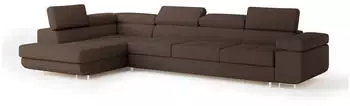Masseno Vicente Ecksofa L-Form Boucle-Stoff Braun mit Schlaffunktion & Bettkasten (VICENTE L-S QUELLE 25)