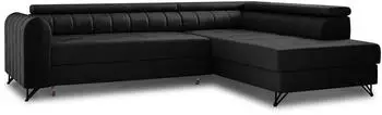 Sofnet Alice Ecksofa mit Schlaffunktion, Bettkasten & Kopfst&uuml;tzen, Schwarz (Kronos 07)