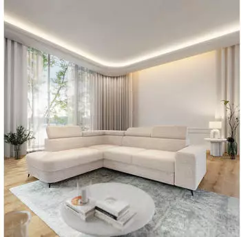 Masseno Alvoro L-S Ecksofa L-Form mit Schlaffunktion & Bettkasten, Boucl&eacute;, Creme, 253x190cm (ALVORO L-S QUELLE 02)