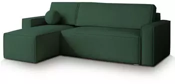 Masseno Ravelo P Ecksofa L-Form mit Schlaffunktion & Bettkasten, Kordstoff, Gr&uuml;n, 240x140cm (RAVELO P POSO 14)