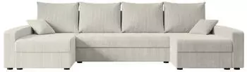ALTDECOR Alesia-U Wohnlandschaft U-Form mit Schlaffunktion und Bettkasten, Cord, Creme, 301x140x90cm