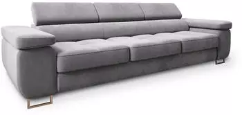 Masseno MOSINE Schlafsofa Hellgrau Velours-Stoff 281x87x98cm (MOSINE MONOLITH 84)