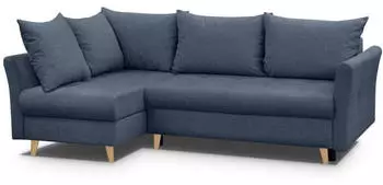 Beautysofa Neron Eckschlafsofa L-Form mit 2 Bettk&auml;sten, Dunkelblau, Buchenholzf&uuml;&szlig;e (233x148cm)
