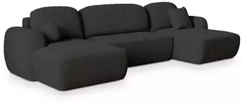 Masseno Savona P Wohnlandschaft U-Form Schlaffunktion Schwarz Kordstoff (SAVONA P POSO 135)