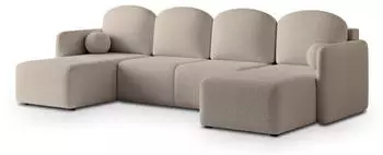 Masseno NUBERO Ecksofa U-Form Boucl&eacute;-Stoff beige mit Schlaffunktion (NUBERO QUELLE 05)