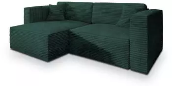 Masseno Nerio Ecksofa L-Form Kordstoff Gr&uuml;n mit Schlaffunktion & Bettkasten (NERIO TILIA 39)