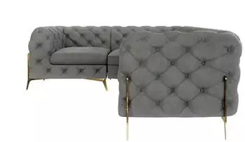 S-Style M&ouml;bel Nova Chesterfield Ecksofa Samt Grau, Ottomane links, 264x204cm (Nova)