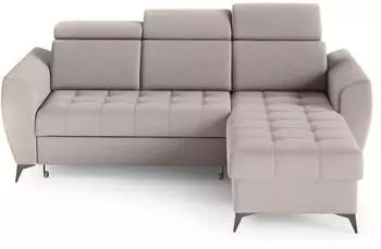 Beautysofa Aurora I Ecksofa mit Schlaffunktion, Bettkasten & Ottomane, Beige (Vena 07)