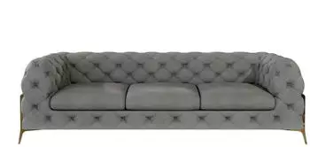 S-Style M&ouml;bel Chesterfield-Sofa 3-Sitzer Grau Samtstoff Goldene Metallf&uuml;&szlig;e 243x100x75cm (Nova)