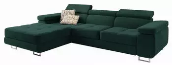 Masseno Elma L-S Ecksofa mit Schlaffunktion und Bettkasten, L-Form, Velours, Grün, 280x205cm