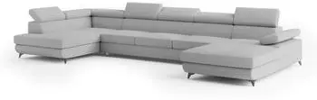 Masseno Montiva Wohnlandschaft U-Form Boucl&eacute; hellgrau mit Schlaffunktion 410x89x190cm (MONTIVA L-S QUELLE 83)