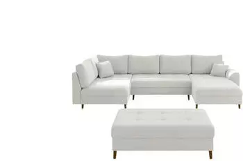 S-Style M&ouml;bel Wohnlandschaft Lars mit Hocker, Boucl&eacute;, wei&szlig;, U-Form, 310x81cm