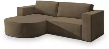 Masseno Sorela M L-S Ecksofa L-Form mit Schlaffunktion & Bettkasten, Beige, Velours (SORELA M L-S MONOLITH 09)