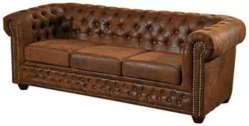 Massivmoebel24 Oxford Chesterfield Sofa 3-Sitzer Braun Polyester (68-920-100-0041)