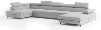 Masseno Montiva Wohnlandschaft U-Form Schlaffunktion Hellgrau Velours (MONTIVA L-S MONOLITH 84)