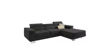 Masseno Elma Ecksofa L-Form mit Schlaffunktion & Bettkasten, Velours, Schwarz, 280x205cm (MONOLITH 95)