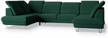 Masseno Teramo Wohnlandschaft U-Form Velours gr&uuml;n mit Schlaffunktion (TERAMO MONOLITH 37)