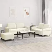 vidaXL 3-tlg. Sofagarnitur mit Kissen Creme Samt