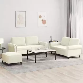 vidaXL 3-tlg. Sofagarnitur mit Kissen Creme Samt (3202228)