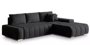 Masseno Alese R-S Ecksofa L-Form mit Schlaffunktion & Bettkasten, Velours, Schwarz, 265x185cm (Alese R-S)