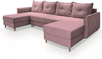 Masseno VERNI Ecksofa U-Form Schlaffunktion Bettkasten Rosa Pl&uuml;sch (VERNI KRONOS 27)