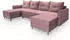 Masseno VERNI Ecksofa U-Form Schlaffunktion Bettkasten Rosa Plüsch (VERNI KRONOS 27)