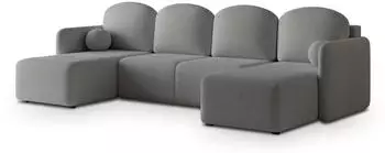 Masseno Nubero Wohnlandschaft U-Form Boucl&eacute;-Stoff Grau mit Schlaffunktion (NUBERO QUELLE 92)